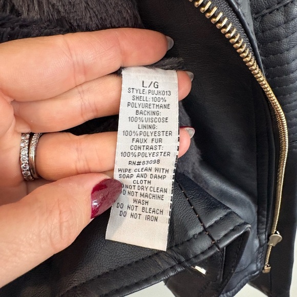 Women’s Black Faux Leather Moto Biker Jacket Y2K Size Large - Picture 4 of 6